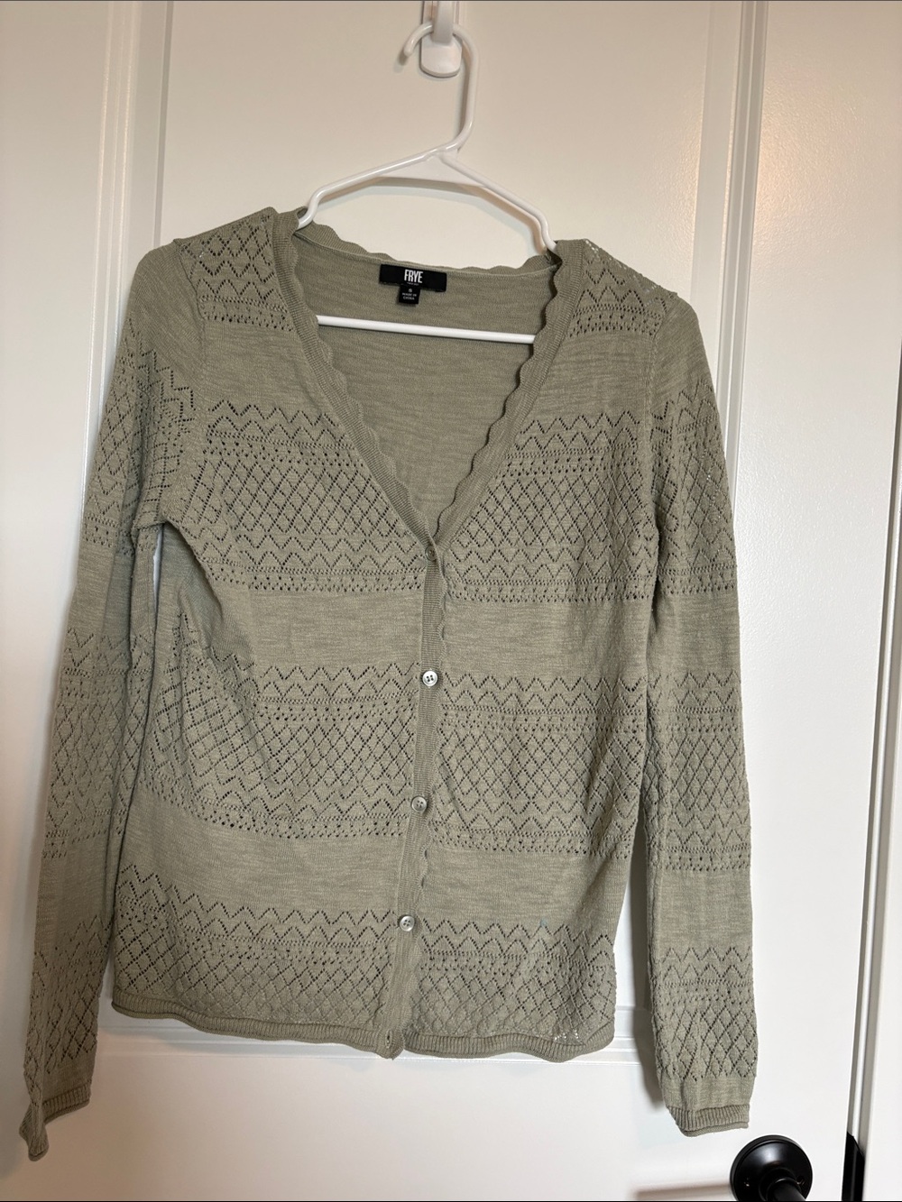 FRYE Olive Green Pointelle Button Cardigan